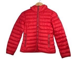 Moncler Takaroa Kids Red Lightweight Down Puffer Jacket Hooded Zip Front